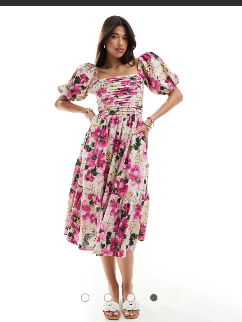 A& F - Emerson - Linen blend midi dress with puff sleeves and floral print MT